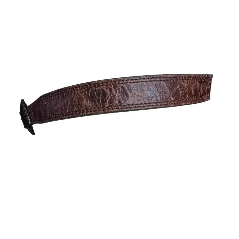 Vintage Women's 90's Boho Brown Leather Brass Belt 28